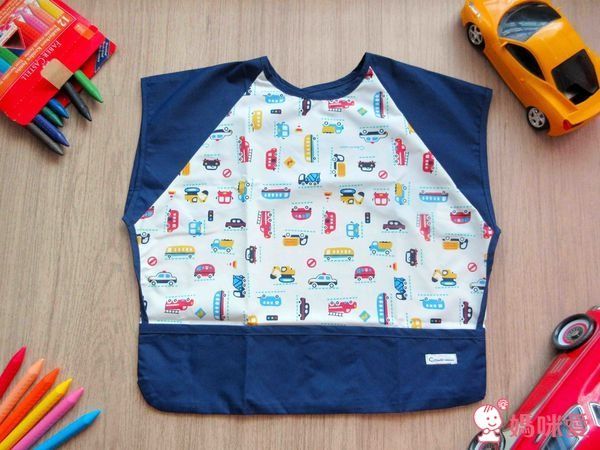 日本 Combi - mini 食事圍兜-短袖款-點點鴨-海軍藍 (L [90-100cm])-12個月起