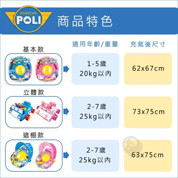 韓國救難小英雄Poli - 安寶立體汽車座圈-贈手動式打氣筒1入(顏色隨機) (適用:2-7歲、25kg以下幼兒)