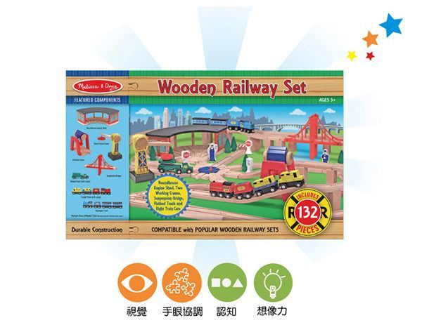 美國瑪莉莎 Melissa & Doug - MD 交通-木製鐵路軌道組-132pcs