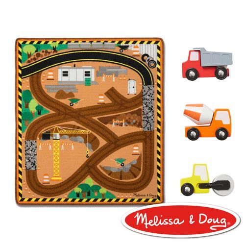 美國瑪莉莎 Melissa & Doug - MD 交通遊戲-地墊,建築工程環繞道路 (100cmX91cm)-內含建築車玩具x3