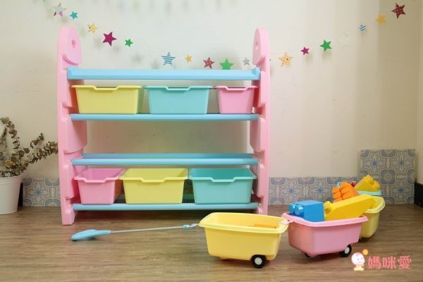 WOOHOO - 兒童玩具收納櫃-四層寬版-粉側板-含大小收納盒