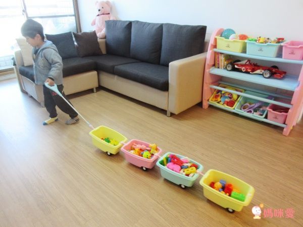 WOOHOO - 兒童玩具收納櫃-四層寬版-粉側板-含大小收納盒