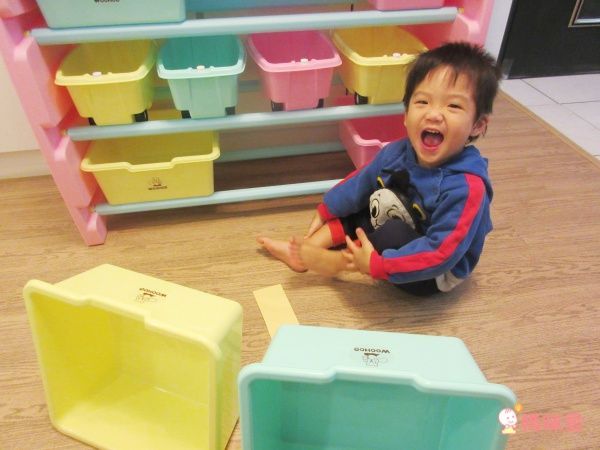 WOOHOO - 兒童玩具收納櫃-四層寬版-粉側板-含大小收納盒