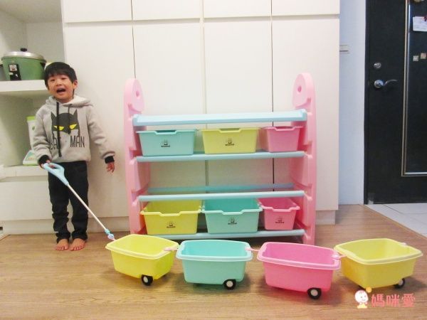 WOOHOO - 兒童玩具收納櫃-四層寬版-粉側板-含大小收納盒