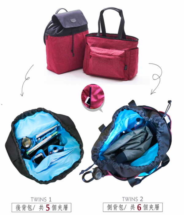HanaBene 花花班尼 - TWINS 雙人多功能後背包/媽媽包-勃艮第酒紅