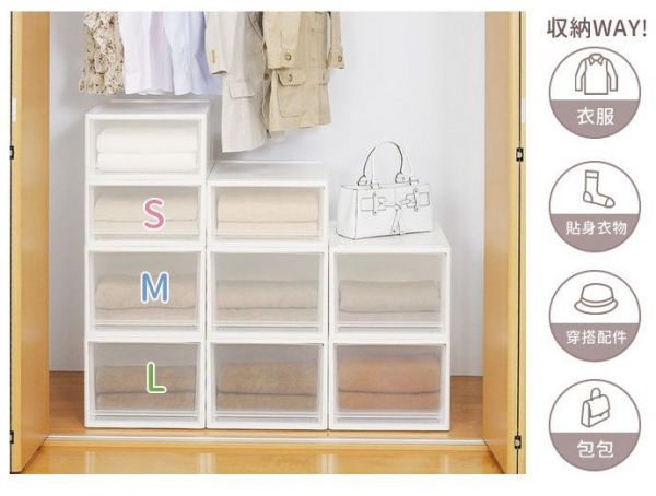 日本JEJ - 日本製 多功能單層抽屜收納箱(中)-單層32L-3入-白透-32L/3入