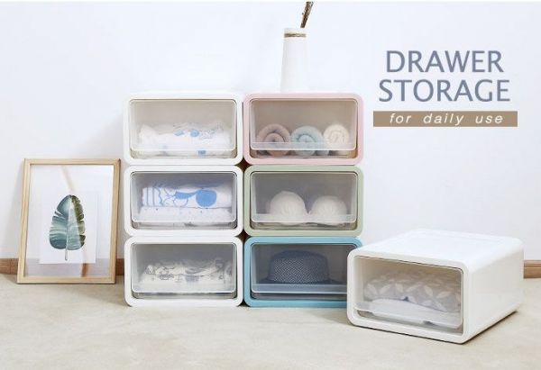 家窩 - 肯特耐重單層抽屜收納箱-白身透明抽-18公升/3入