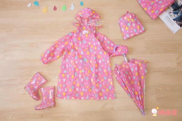 日本 Sheil&Sheil - 小童雨衣(安全反光設計)-繽紛雨滴-粉紅 (S[身高100~115cm])