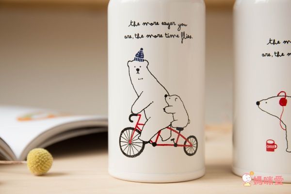 日本polarbearsfam - 大白祝日雙層不鏽鋼真空悶燒罐-藍-320ml