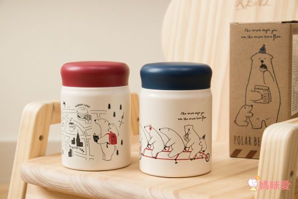 日本polarbearsfam - 大白祝日雙層不鏽鋼真空悶燒罐-藍-320ml