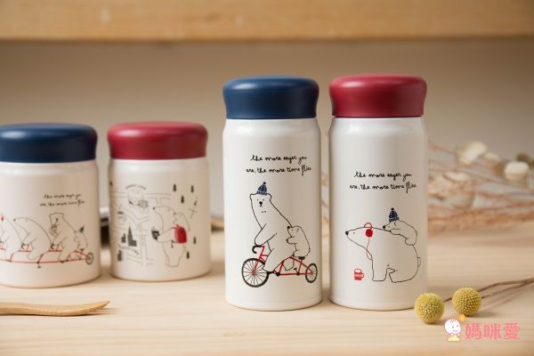 日本polarbearsfam - 大白祝日雙層不鏽鋼真空悶燒罐-藍-320ml