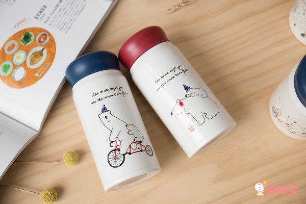 日本polarbearsfam - 大白祝日雙層不鏽鋼真空悶燒罐-藍-320ml