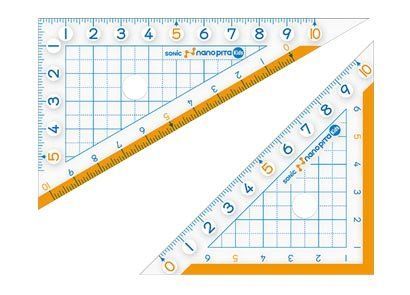 日本文具 SONIC - nanopita學童用 大數字尺規4件組-尺+三角板*2+量角器
