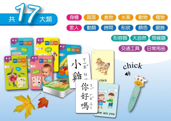 (加購)美語圖卡點讀寶盒/盒裝 (牛筆.小帽T熊適用）-192張點讀圖卡-共192張圖卡.附扣環/盒裝