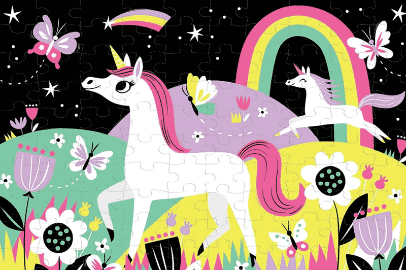 美國 mudpuppy - 夜光拼圖-獨角獸-100片