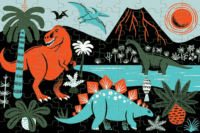 美國 mudpuppy - 夜光拼圖-恐龍-100片