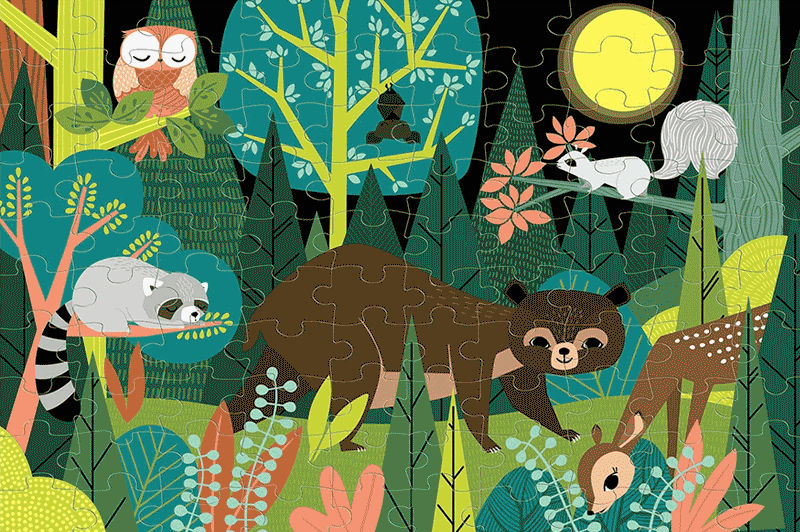 美國 mudpuppy - 夜光拼圖-叢林-100片