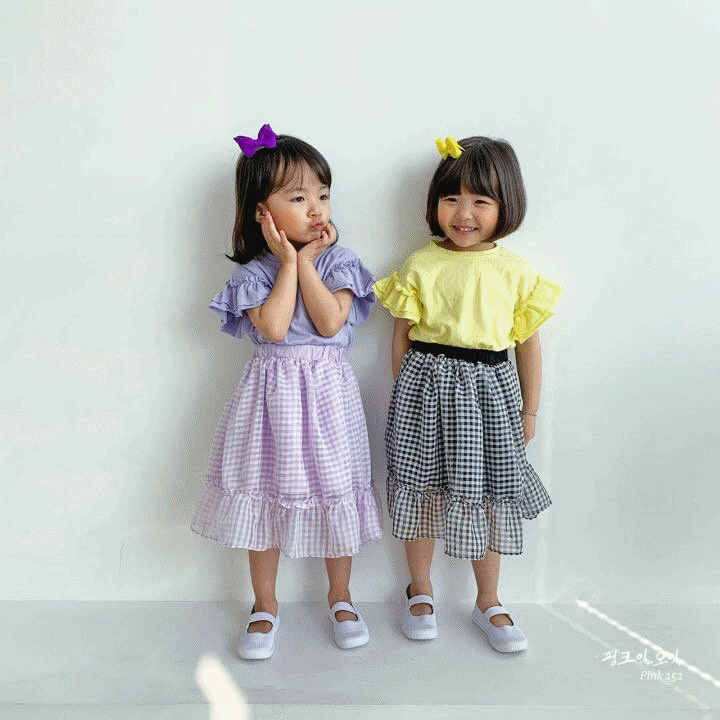 韓國 PINK151 - 格紋雪紡半長裙-淡紫