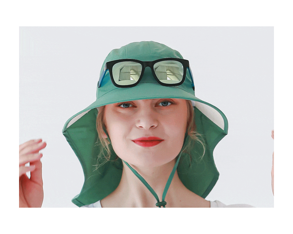 韓國 Beach Boom - (升級版)韓製UPF50+防水透氣遮脖帽-綠