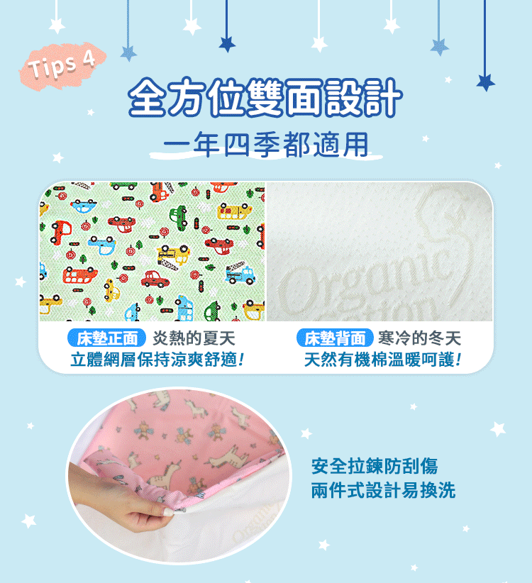 韓國 GIO Pillow - 智慧二合一有機棉超透氣排汗嬰兒床墊-香草星星 (M號)