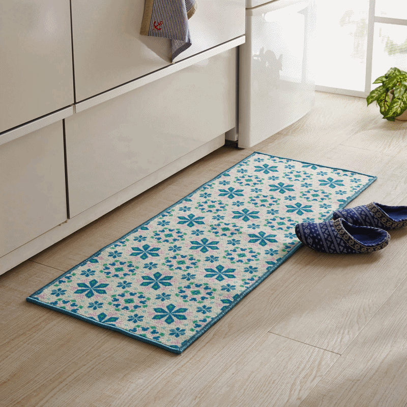 日本千趣會 - mini labo 去泥污腳踏墊-法蘭西花朵-藍綠