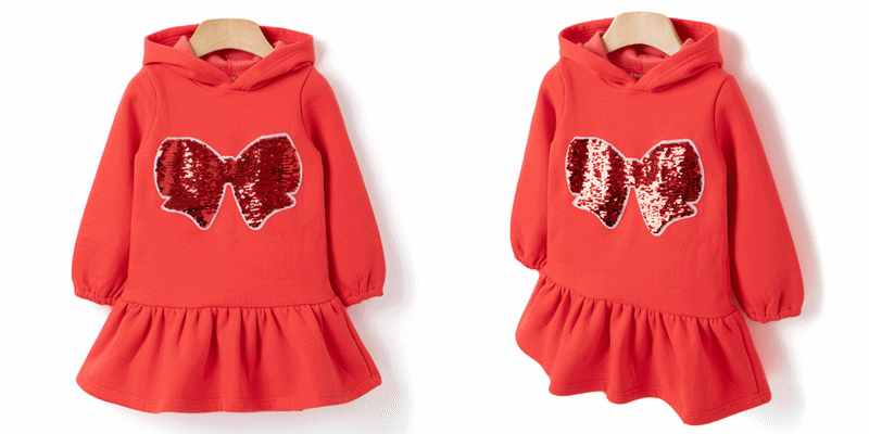 韓國 OZKIZ - (內磨毛)閃亮變色洋裝-蝴蝶結-紅