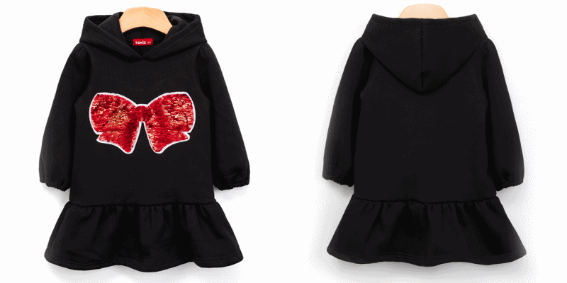 韓國 OZKIZ - (內磨毛)閃亮變色洋裝-蝴蝶結-紅