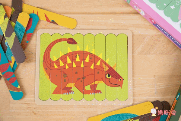 美國 mudpuppy - 排排拼圖棒-幾何動物-24片