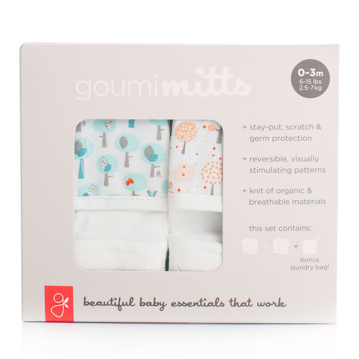 美國 GOUMIKIDS - 有機棉手套2入組組合禮盒-魔法森林+愛心小樹