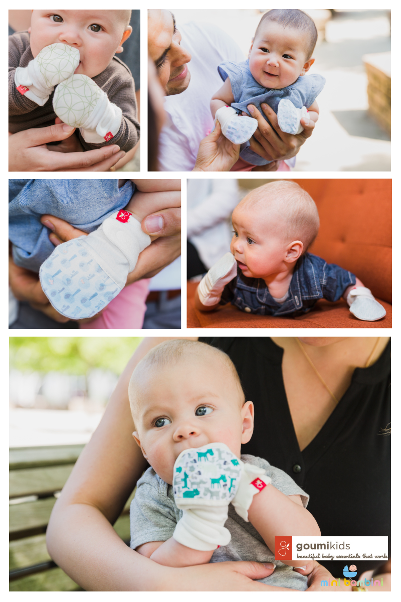 美國 GOUMIKIDS - 有機棉手套2入組組合禮盒-灰色點點+愛心小樹