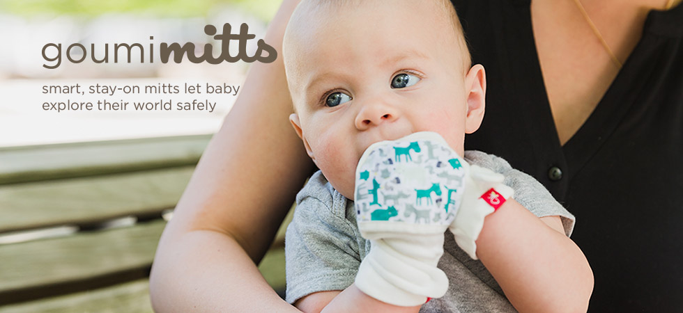 美國 GOUMIKIDS - 有機棉手套2入組組合禮盒-灰色點點+愛心小樹