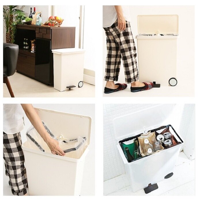 日本 LIKE IT - 橫向式分類垃圾桶-白色-33L