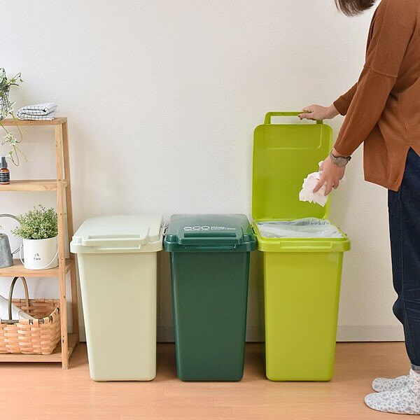 日本 RISU - 森林系列連結式環保垃圾桶-淺綠色-45L