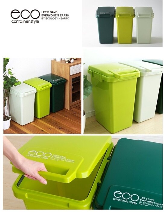 日本 RISU - 森林系列連結式環保垃圾桶-深綠色-45L