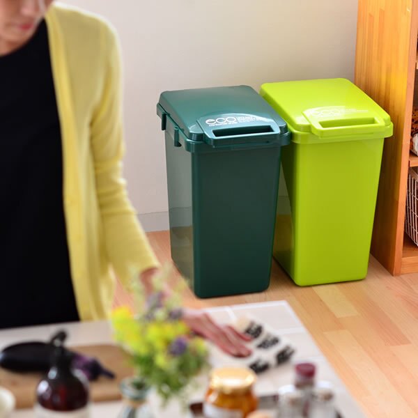 日本 RISU - 森林系列連結式環保垃圾桶-深綠色-45L