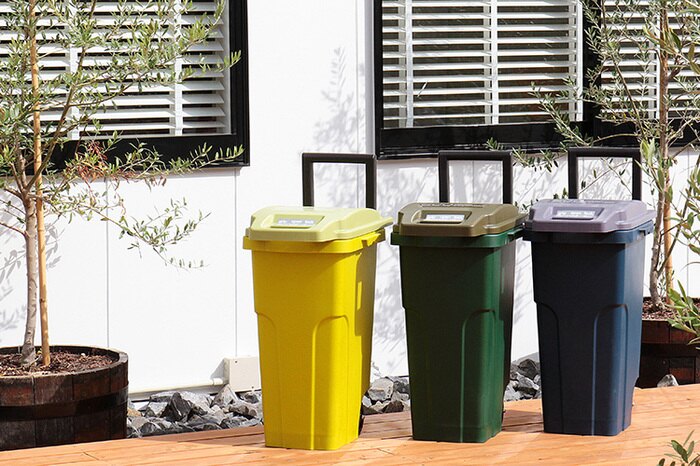 日本 eco container style - 機能型戶外拉桿式垃圾桶-軍綠色-45L