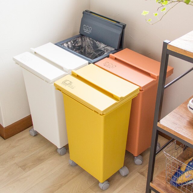 日本 eco container style - 三段式掀蓋質感垃圾桶-黃色-21L