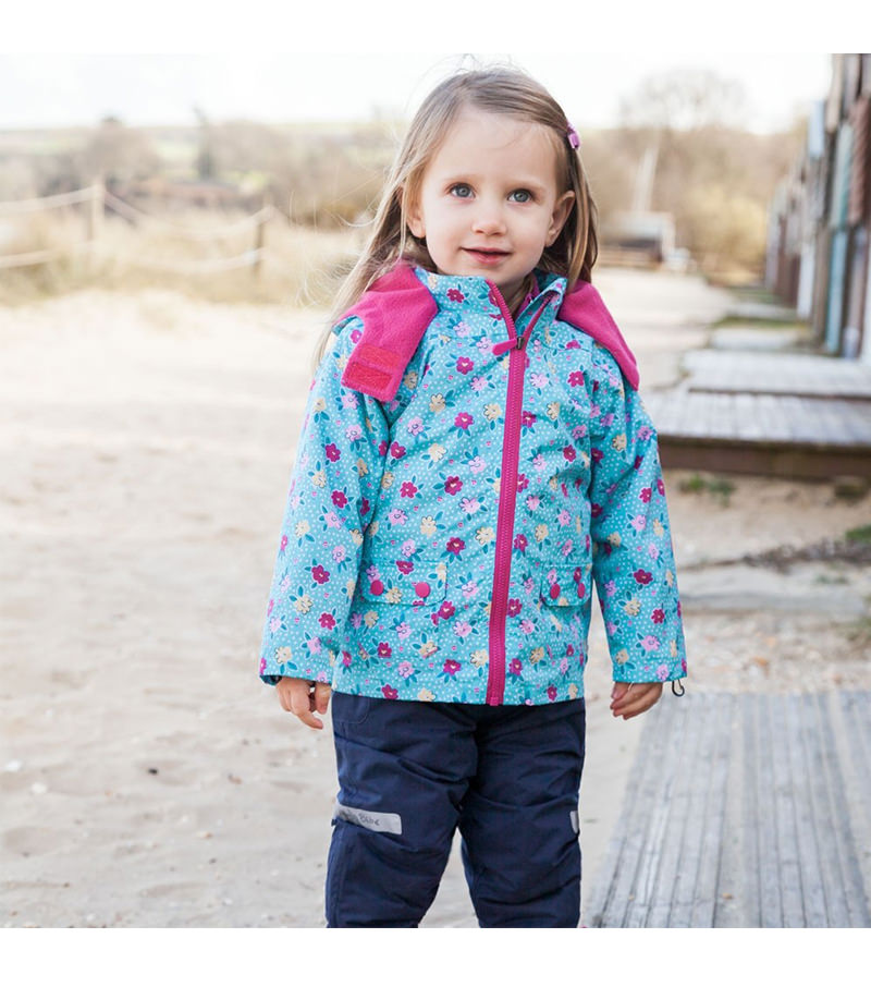 英國 JoJo Maman BeBe - 四合一多功能防水保暖外套-水藍花園