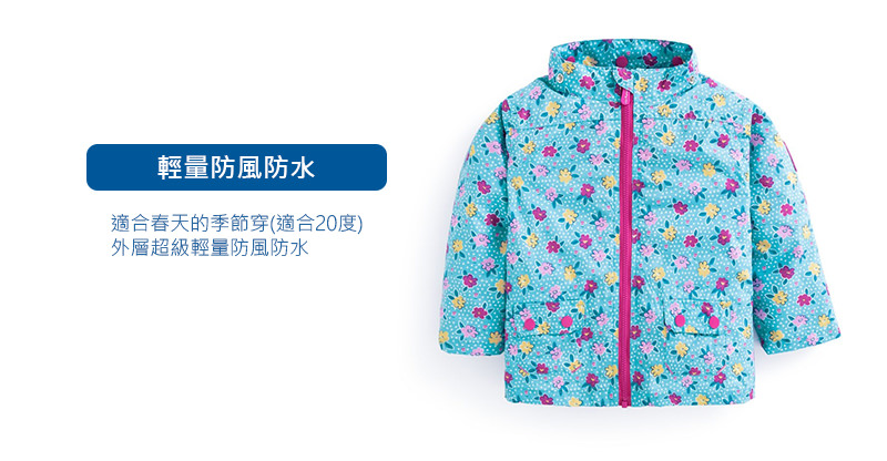 英國 JoJo Maman BeBe - 四合一多功能防水保暖外套-水藍花園