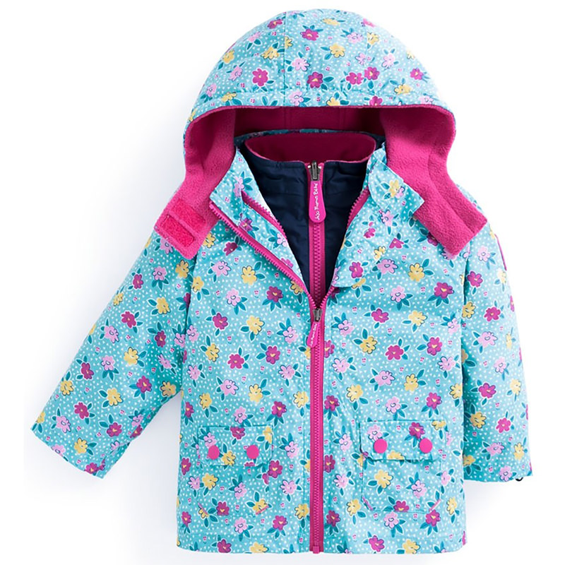英國 JoJo Maman BeBe - 四合一多功能防水保暖外套-水藍花園