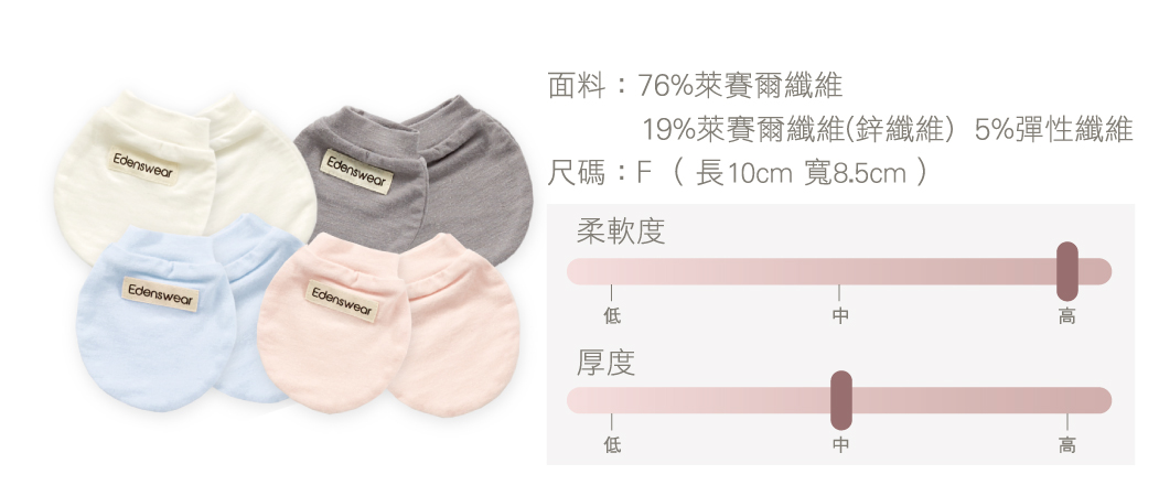 Edenswear 伊登詩 - 鋅纖維抗敏衣系列-嬰兒防抓手套-淺藍 (FREE)