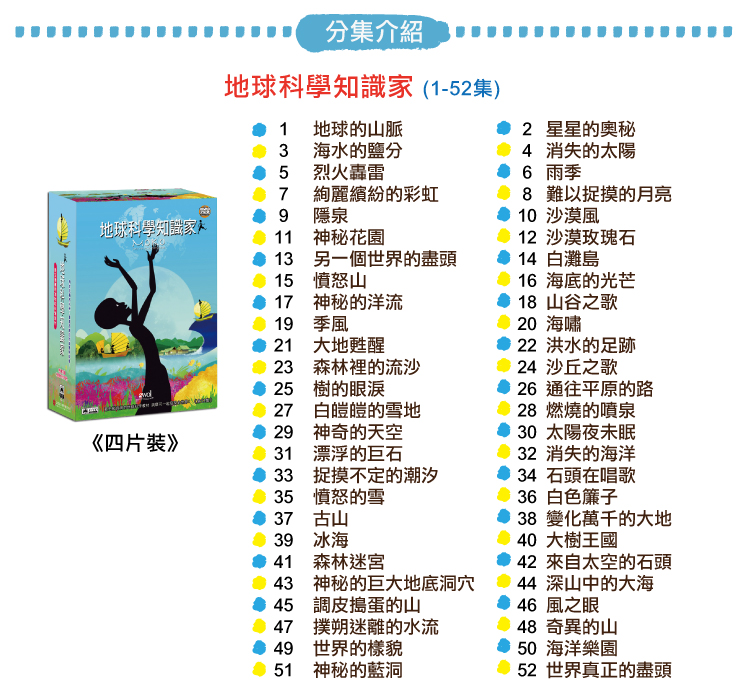 弘恩動畫 - 地球科學知識家[全52集]-DVD4片裝、片長約243分鐘、國/英語發音、中/英/隱藏字幕、加贈:地球百科手冊1本(全彩52頁)
