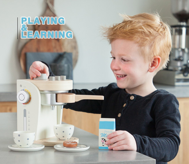 荷蘭 New Classic Toys - 木製家家酒 咖啡機-優雅白-優雅白