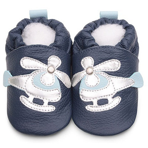 英國 shooshoos - 健康無毒真皮手工鞋/學步鞋/嬰兒鞋-海軍藍/銀白直升機