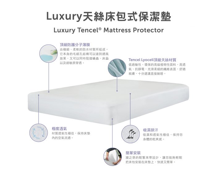美國寢之堡 - 西班牙天絲床包式保潔墊-雙人 (5x6.2尺 (床墊適用厚度45cm))-152x190x45cm