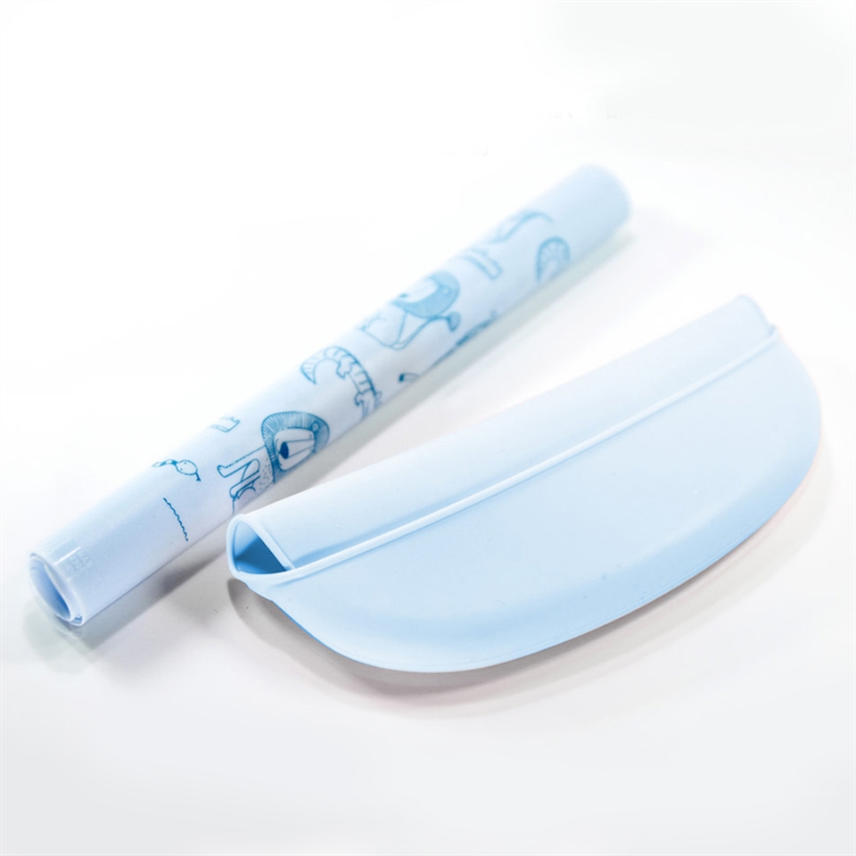 韓國 BAILEY 貝睿 - 矽膠圍兜-立體圍兜+餐墊禮盒-粉藍