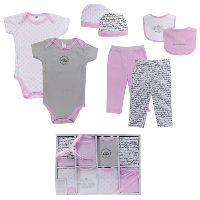 美國 Luvable Friends - 甜蜜寶貝嬰幼兒包屁衣與長褲最佳送禮 8入彌月禮盒組-公主