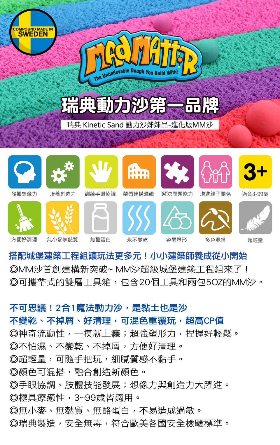 瑞典 Mad Mattr - 瘋狂博士MM沙-城堡建築工程組-藍色5oz+紅色5oz-10oz+模具x20
