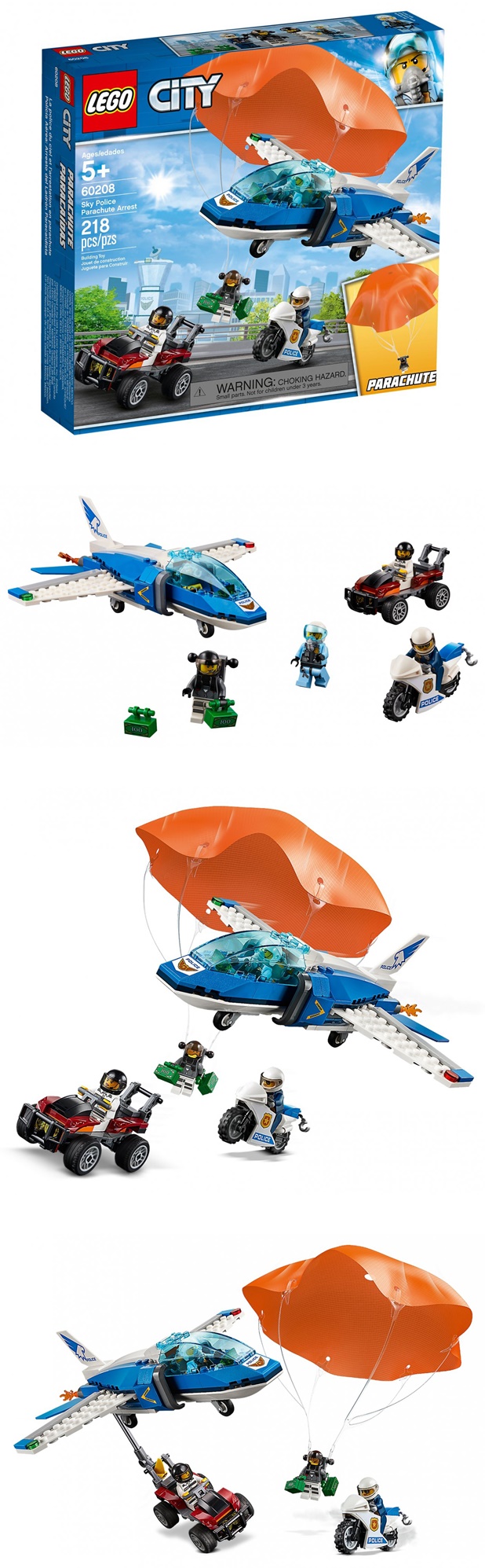 樂高 LEGO - 樂高 CITY 城市警察系列 - 航警降落傘追捕 60208-218pcs