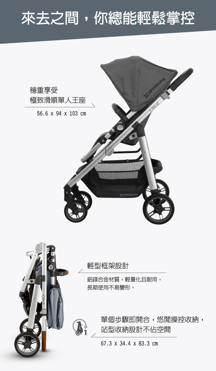 UPPAbaby - 單人推車-CRUZ-深灰色